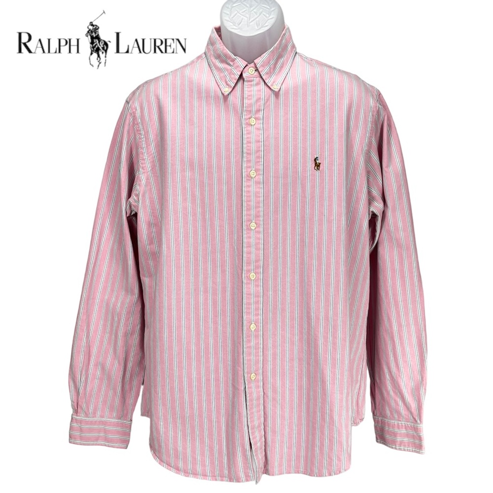 Ralph Lauren | Pink & White Striped Oxford L/S Button Up‎ Shirt | Men’s Large